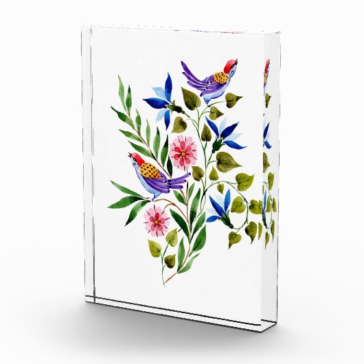 鳥ピンクと青の花水色 フォトブロック (右)