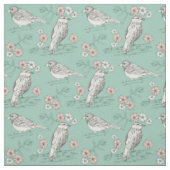 鳥ピンクの花ロビンズエッグブルー ファブリック (見本)