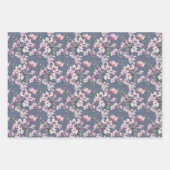 鳥ピンク花水彩植物模様 ラッピングペーパーシート (正面2)