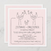 鳥ファンキーの家モダン族カップル、女の子のベビーシャワー 招待状 (正面/裏面)