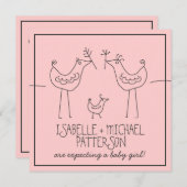鳥ファンキーの家モダン族夫婦が女の子の赤ちゃんシャワー 招待状 (正面/裏面)