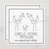 鳥ファンキーの家モダン族夫婦のベビーシャワー 招待状 (正面/裏面)