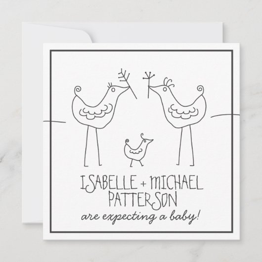 鳥ファンキーの家モダン族夫婦のベビーシャワー 招待状 (正面)