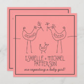 鳥ファンキーの家モダン族連れがベビーシャワー 招待状 (正面/裏面)