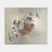 鳥フランスの狩りアート フリースブランケット (正面(横))