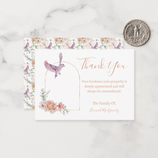 鳥フローラ悔やみや弔慰サンキューカード ノートカード (正面/裏面インサイチュ)