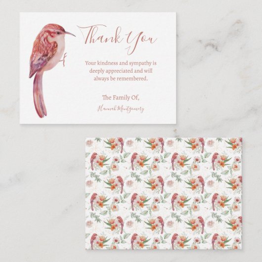 鳥フローラ悔やみや弔慰サンキューカード ノートカード (正面/裏面)