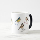 鳥マグカップ - 庭の鳥の水彩コーヒーカップ モーフィングマグカップ (正面右)