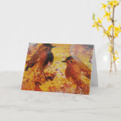 鳥ミックスメディア誕生日 カード (黄色い花)