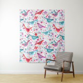 鳥モダンの水色 タペストリー (インサイチュ)