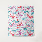 鳥モダンの水色 タペストリー (正面)