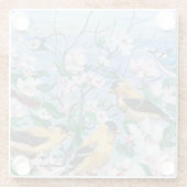 鳥モダンの黄色と黒の春 ガラスコースター (裏面)