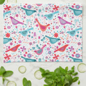 鳥モダンフローラ水色 キッチンタオル (折り畳み)