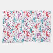 鳥モダンフローラ水色 キッチンタオル (横)
