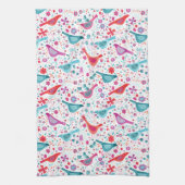 鳥モダンフローラ水色 キッチンタオル (縦)