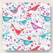 鳥モダンフローラ水色 コースター (正面)