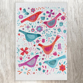 鳥モダンフローラ水色 ジグソーパズル