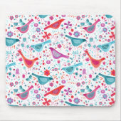 鳥モダンフローラ水色 マウスパッド (正面)