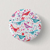 鳥モダンフローラ水色 缶バッジ (正面)