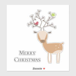 鳥付きクリスマスシカ シール