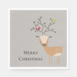 鳥付きクリスマスシカ スタンダードランチョンナプキン