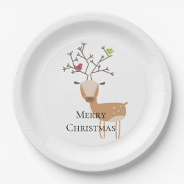 鳥付きクリスマスシカ ペーパープレート