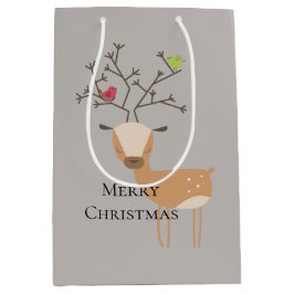 鳥付きクリスマスシカ ミディアムペーパーバッグ