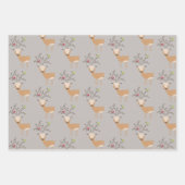 鳥付きクリスマスシカ ラッピングペーパーシート (正面)