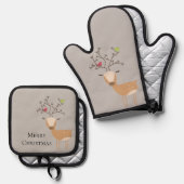 鳥付きクリスマスシカ 鍋つかみ&鍋敷きセット (正面/裏面)