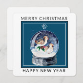 鳥付きスノーグローブ |クリスマス・ホリデー・カード シーズンカード (正面/裏面)