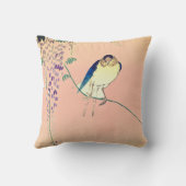 鳥付きパーソナルイニシャルピンク日本の枕 クッション (裏面)