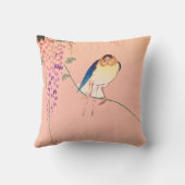 鳥付きパーソナルイニシャルピンク日本の枕 クッション (裏面)
