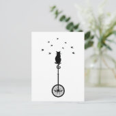 鳥付きヴィンテージ自転車の猫 ポストカード (スタンド正面)