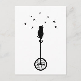 鳥付きヴィンテージ自転車の猫 ポストカード