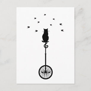 鳥付きヴィンテージ自転車の猫 ポストカード