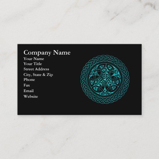 鳥付き水彩ブルーケルト結び目模様リングや輪 名刺 (正面)