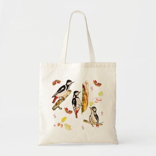 鳥付き水彩模様 トートバッグ (正面)