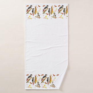 鳥付き水彩模様 バスタオル