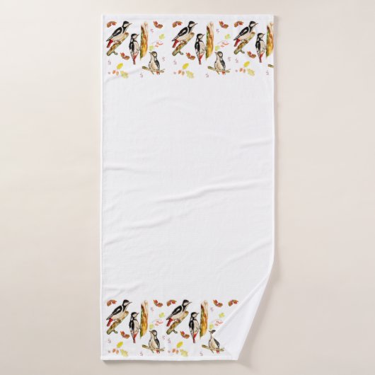 鳥付き水彩模様 バスタオル (バスタオル)