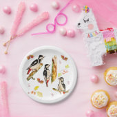 鳥付き水彩模様 ペーパープレート (パーティー)