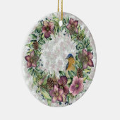 鳥付き水色ヘレボアフローラリース セラミックオーナメント (右)