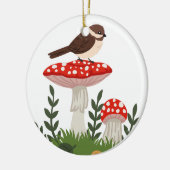 鳥及びキノコ セラミックオーナメント (左)