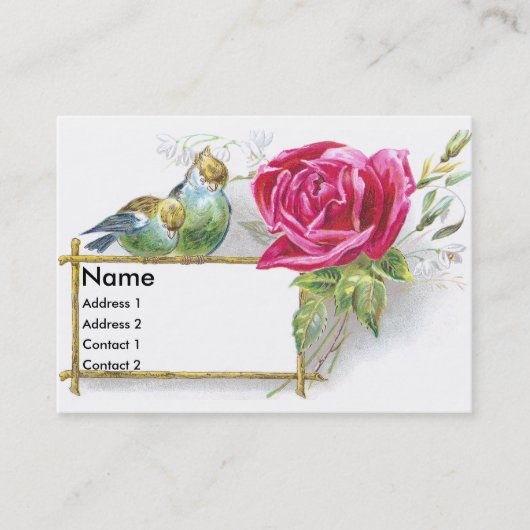 鳥及びピンクのバラのビクトリア時代の人貿易カード 名刺 (正面)