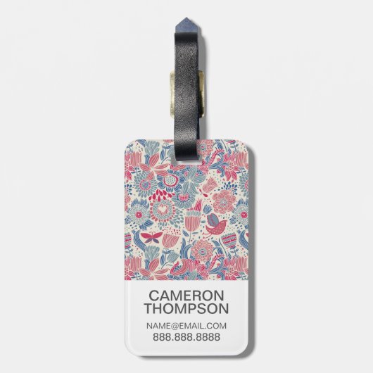 鳥及び蝶が付いているカスタムな写真の花パターン ラゲッジタグ (裏面縦)