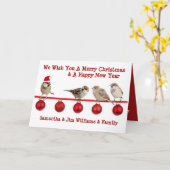 鳥好きかわいいクリスマスめでたい カード (黄色い花)