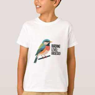 鳥好きレベル: 熱中 - カラフルなバードウォッチャー デザイン Tシャツ