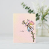 鳥小屋で会う蝶と鳥 ポストカード (スタンド正面)