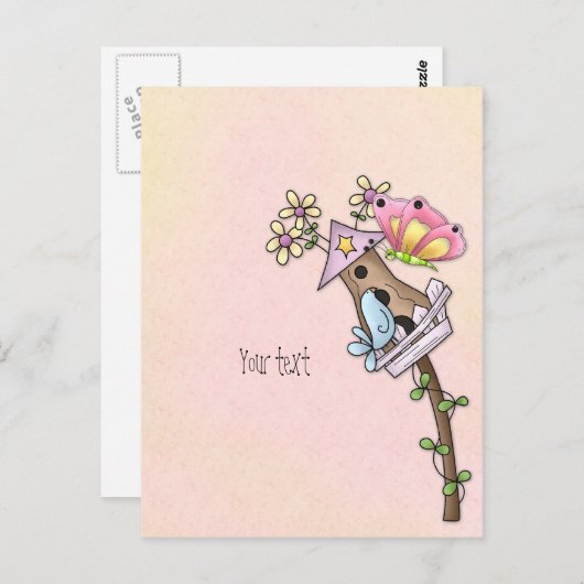 鳥小屋で会う蝶と鳥 ポストカード (正面/裏面)