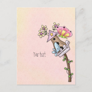 鳥小屋で会う蝶と鳥 ポストカード