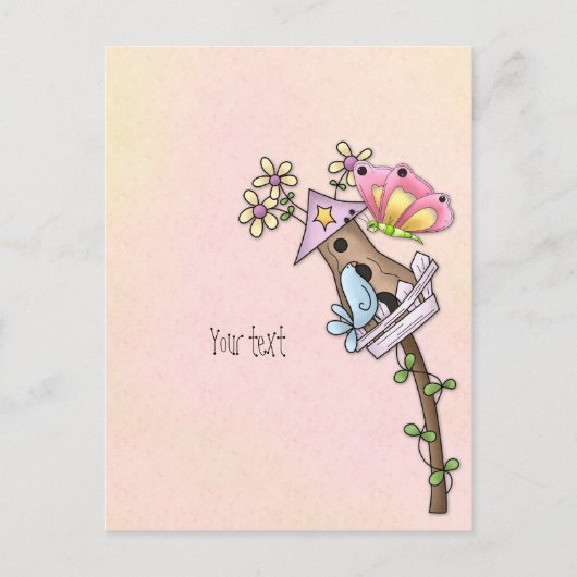 鳥小屋で会う蝶と鳥 ポストカード (正面)